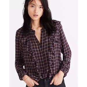 Madewell Plaid Ruffle-Front Top